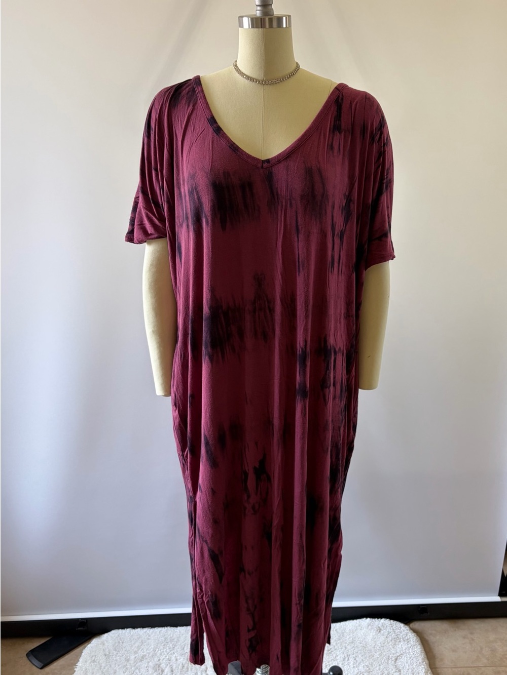 Fashion Nova Burgundy Tie-Dye Maxi Dress